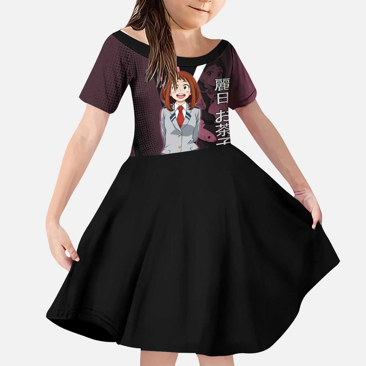 Ochaco Uraraka Uravity Kid Short Sleeve Dress Japanese Comic Book Style