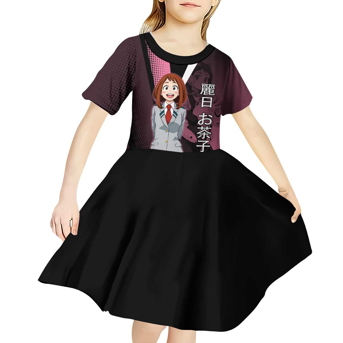 Ochaco Uraraka Uravity Kid Short Sleeve Dress Japanese Comic Book Style