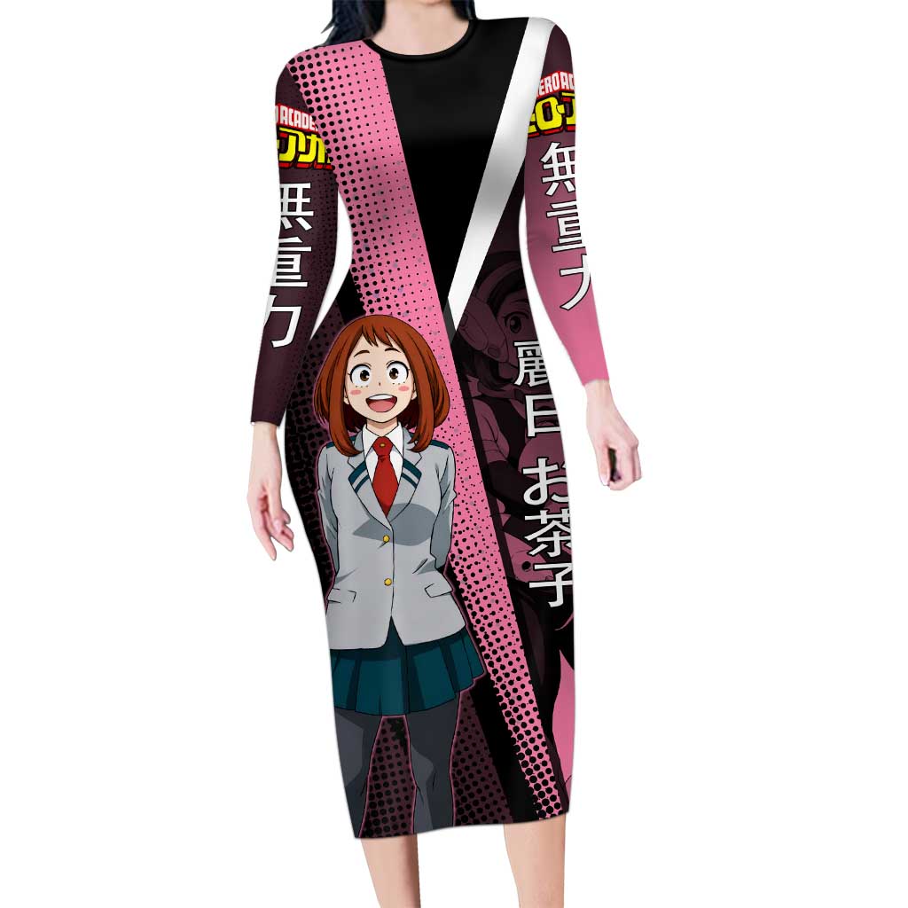 Ochaco Uraraka Uravity Long Sleeve Bodycon Dress Japanese Comic Book Style
