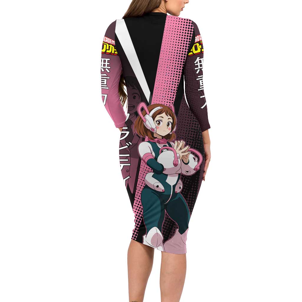 Ochaco Uraraka Uravity Long Sleeve Bodycon Dress Japanese Comic Book Style