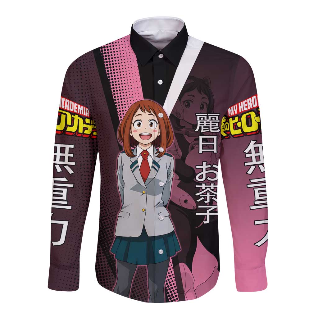 Ochaco Uraraka Uravity Long Sleeve Button Shirt Japanese Comic Book Style