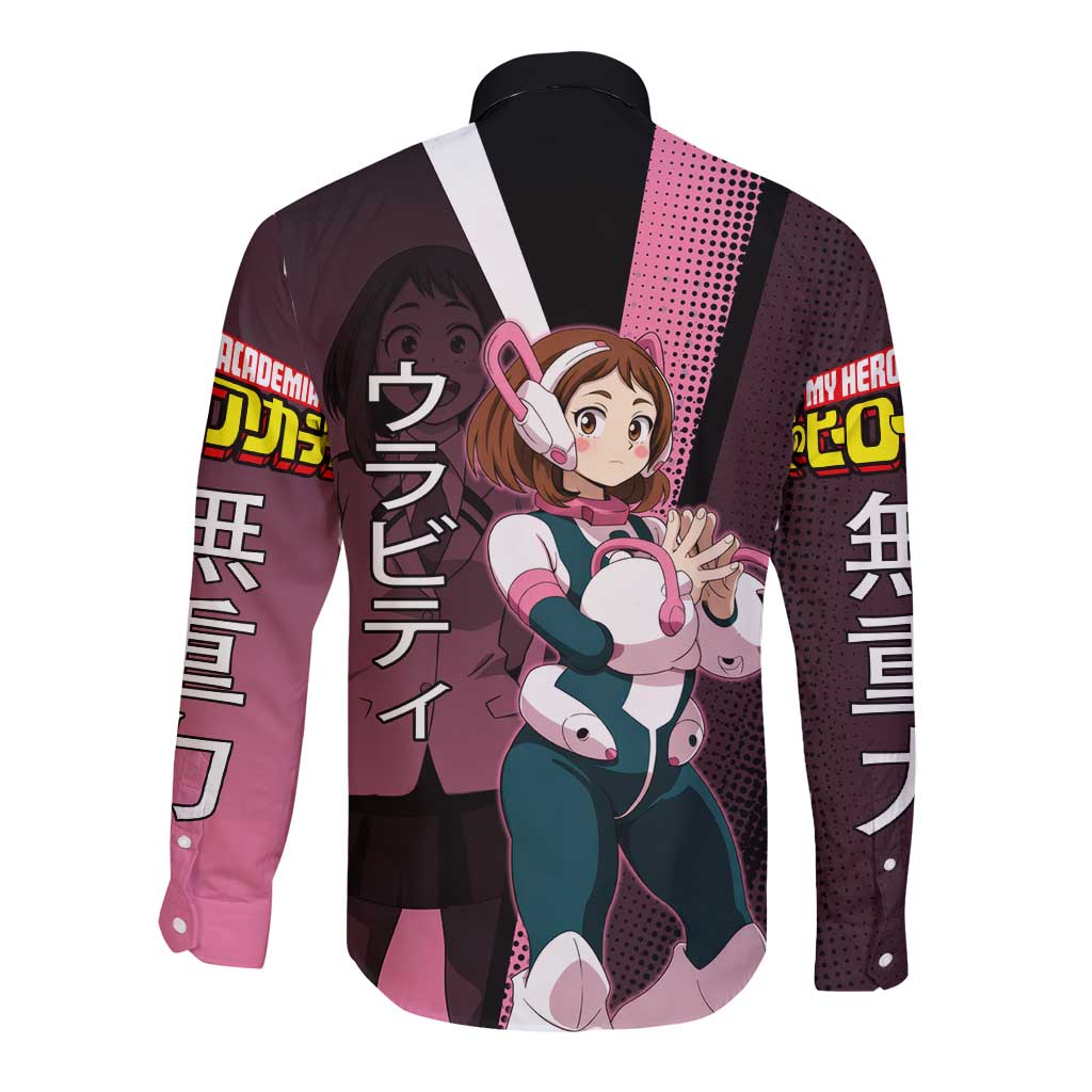 Ochaco Uraraka Uravity Long Sleeve Button Shirt Japanese Comic Book Style