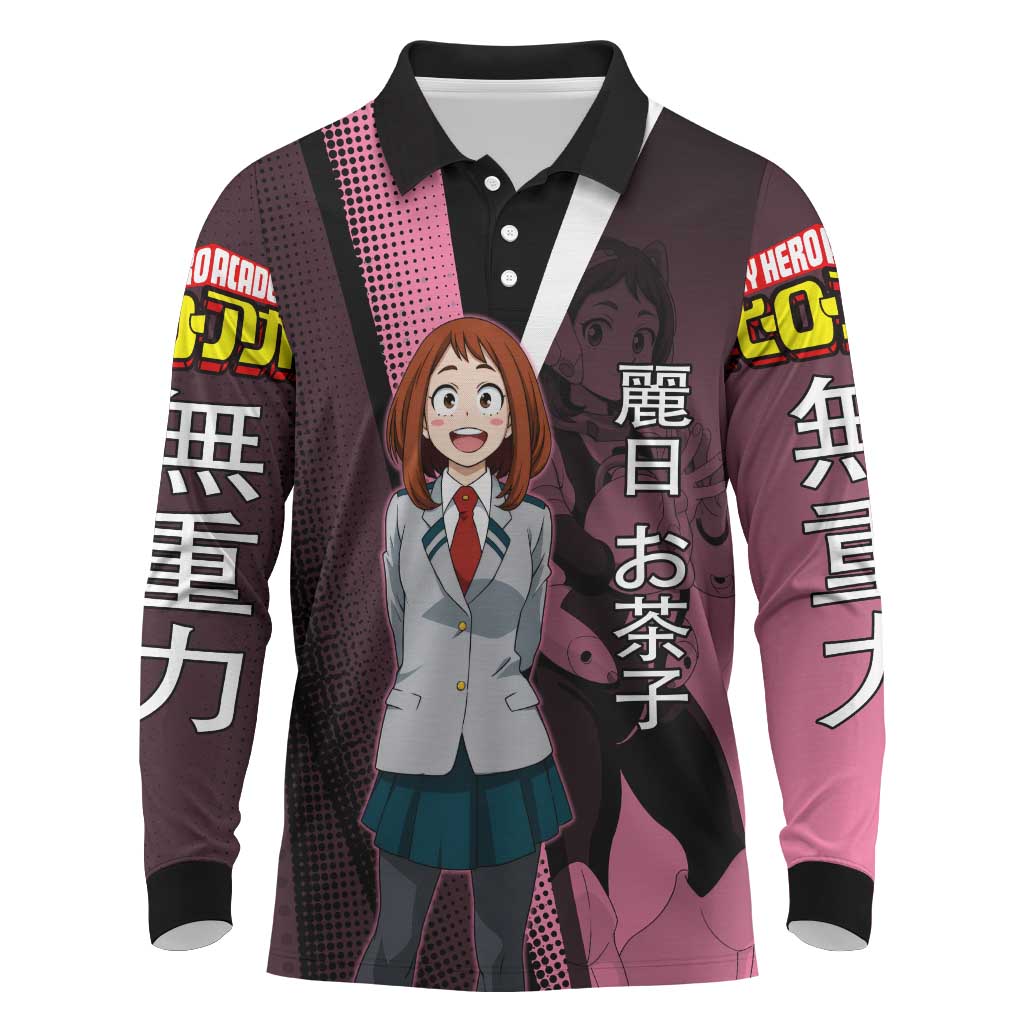 Ochaco Uraraka Uravity Long Sleeve Polo Shirt Japanese Comic Book Style