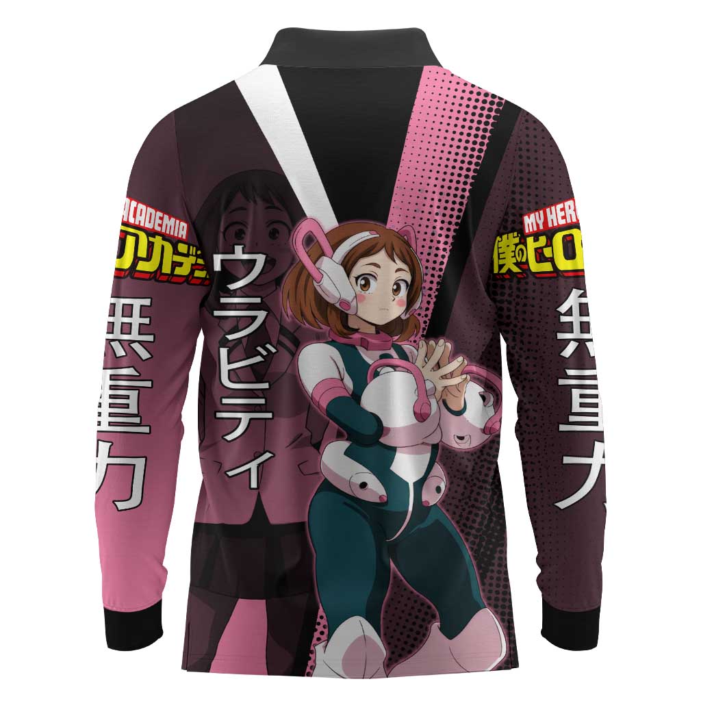 Ochaco Uraraka Uravity Long Sleeve Polo Shirt Japanese Comic Book Style