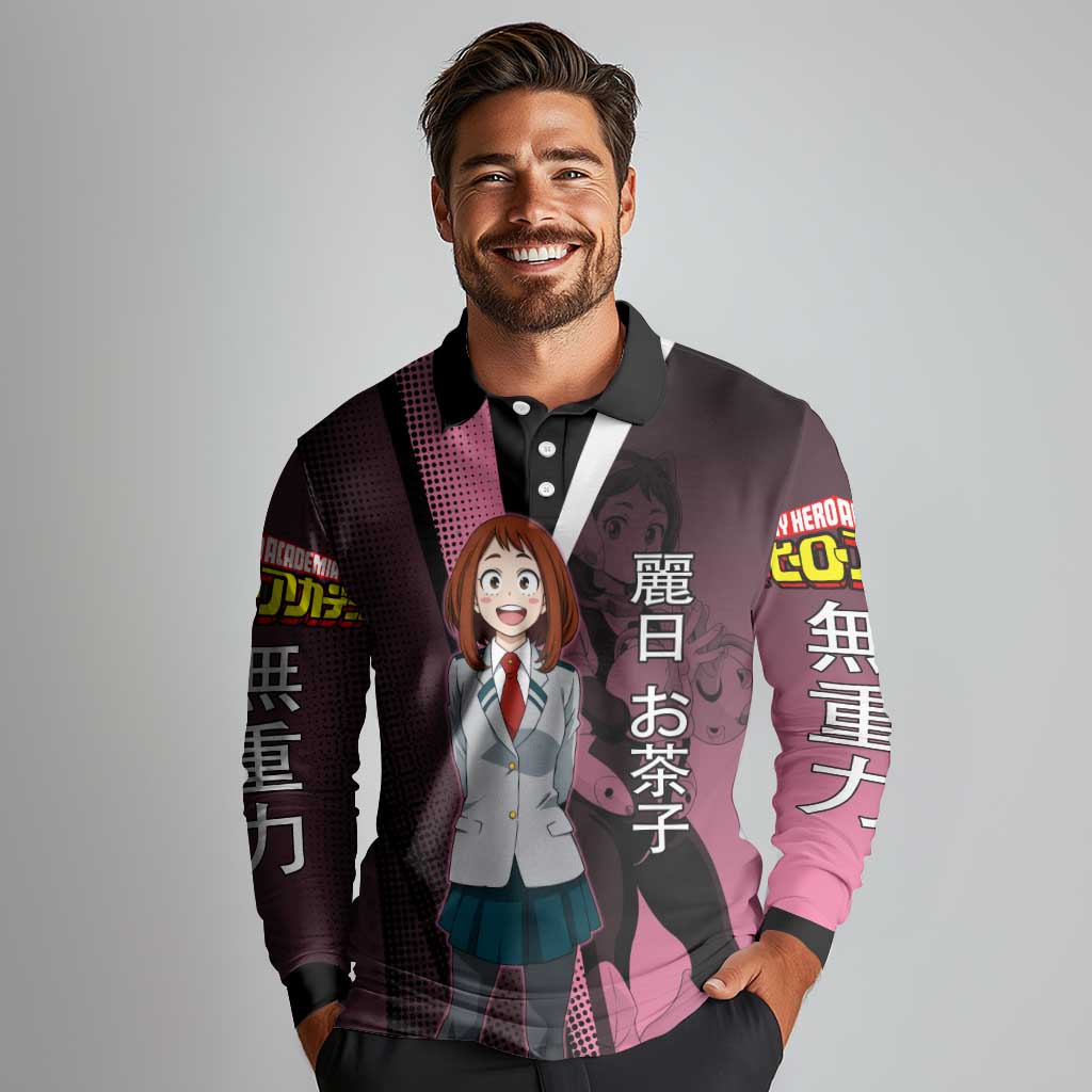 Ochaco Uraraka Uravity Long Sleeve Polo Shirt Japanese Comic Book Style