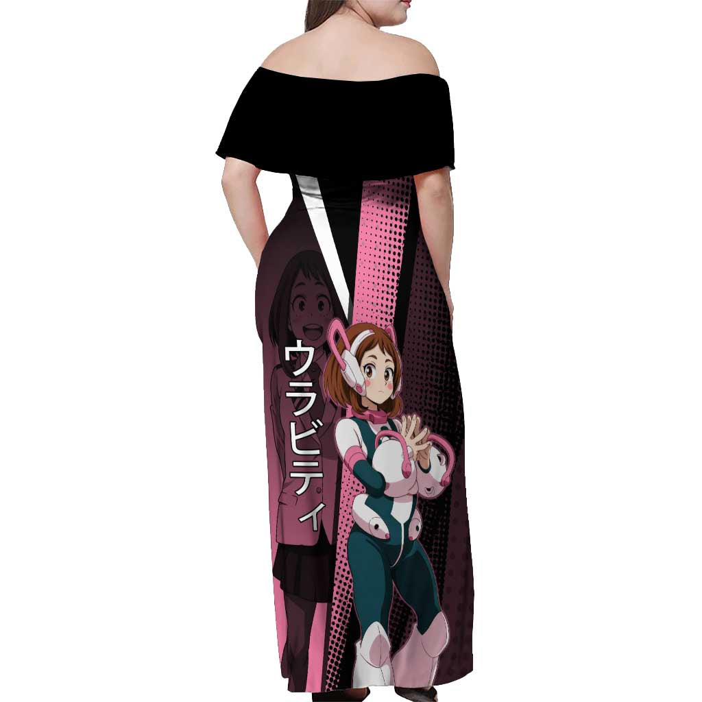 Ochaco Uraraka Uravity Off Shoulder Maxi Dress Japanese Comic Book Style