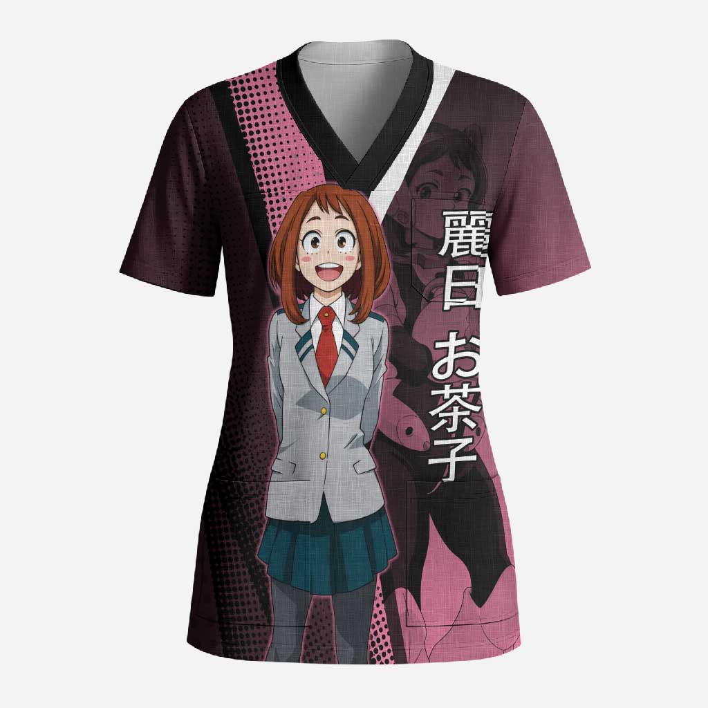 Ochaco Uraraka Uravity Scrub Top Japanese Comic Book Style