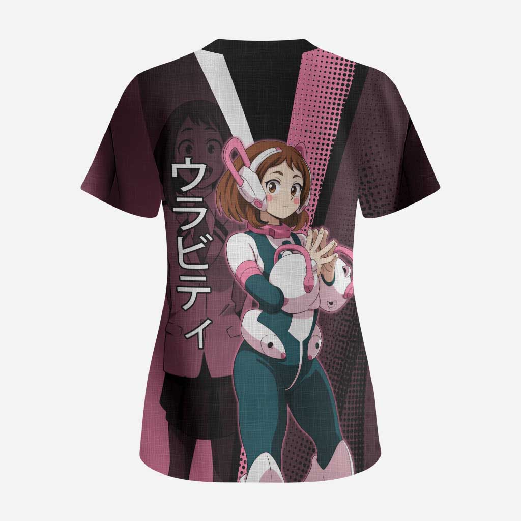 Ochaco Uraraka Uravity Scrub Top Japanese Comic Book Style