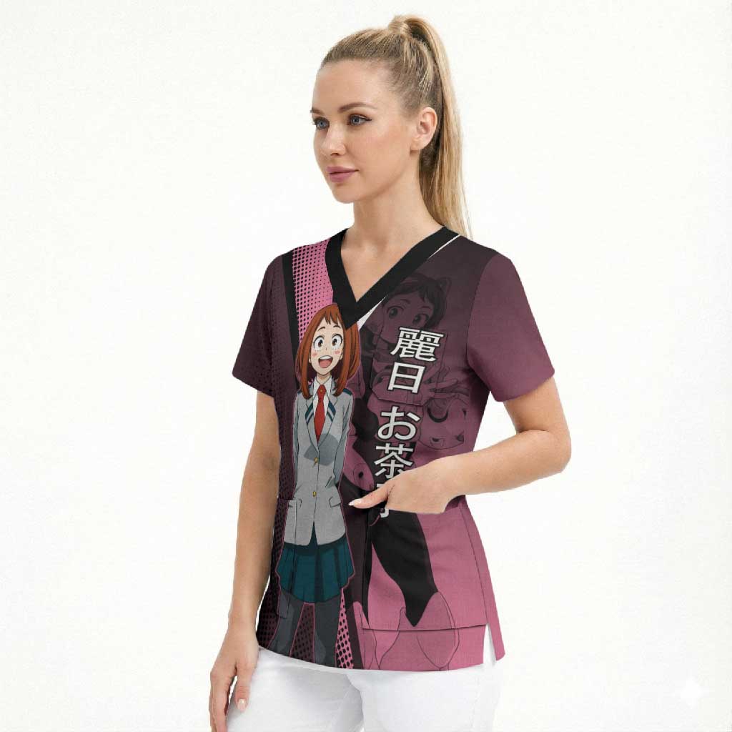 Ochaco Uraraka Uravity Scrub Top Japanese Comic Book Style