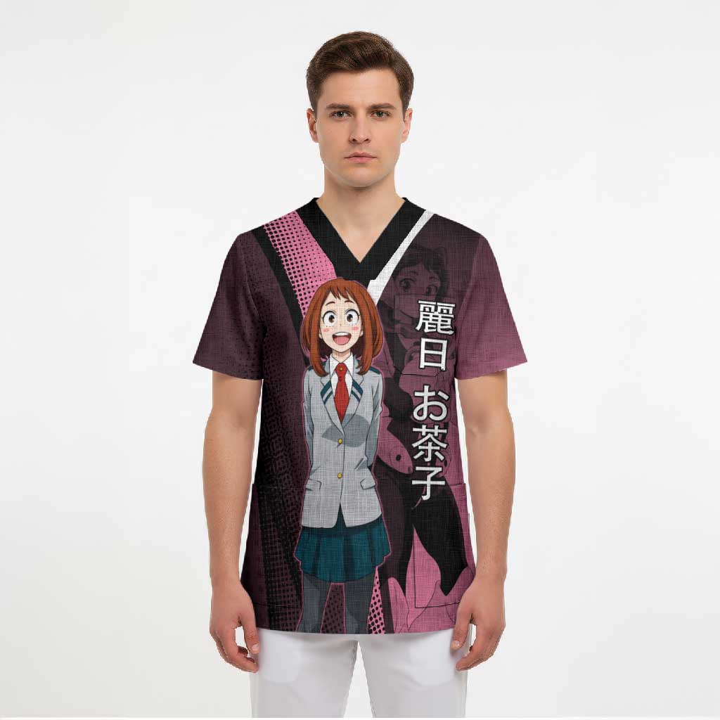 Ochaco Uraraka Uravity Scrub Top Japanese Comic Book Style