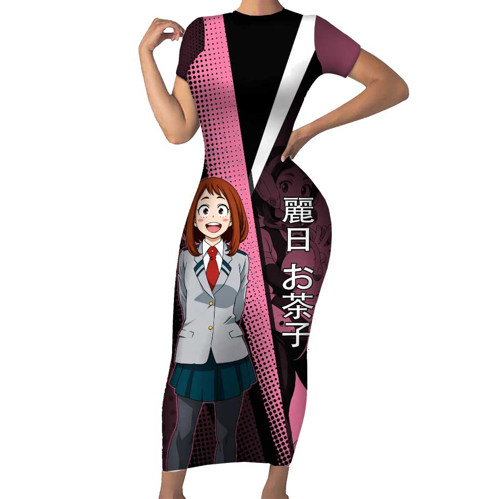Ochaco Uraraka Uravity Short Sleeve Bodycon Dress Japanese Comic Book Style