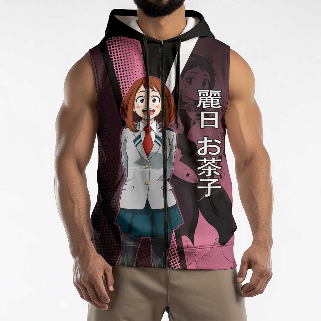 Ochaco Uraraka Uravity Sleeveless Zip Hoodie Japanese Comic Book Style