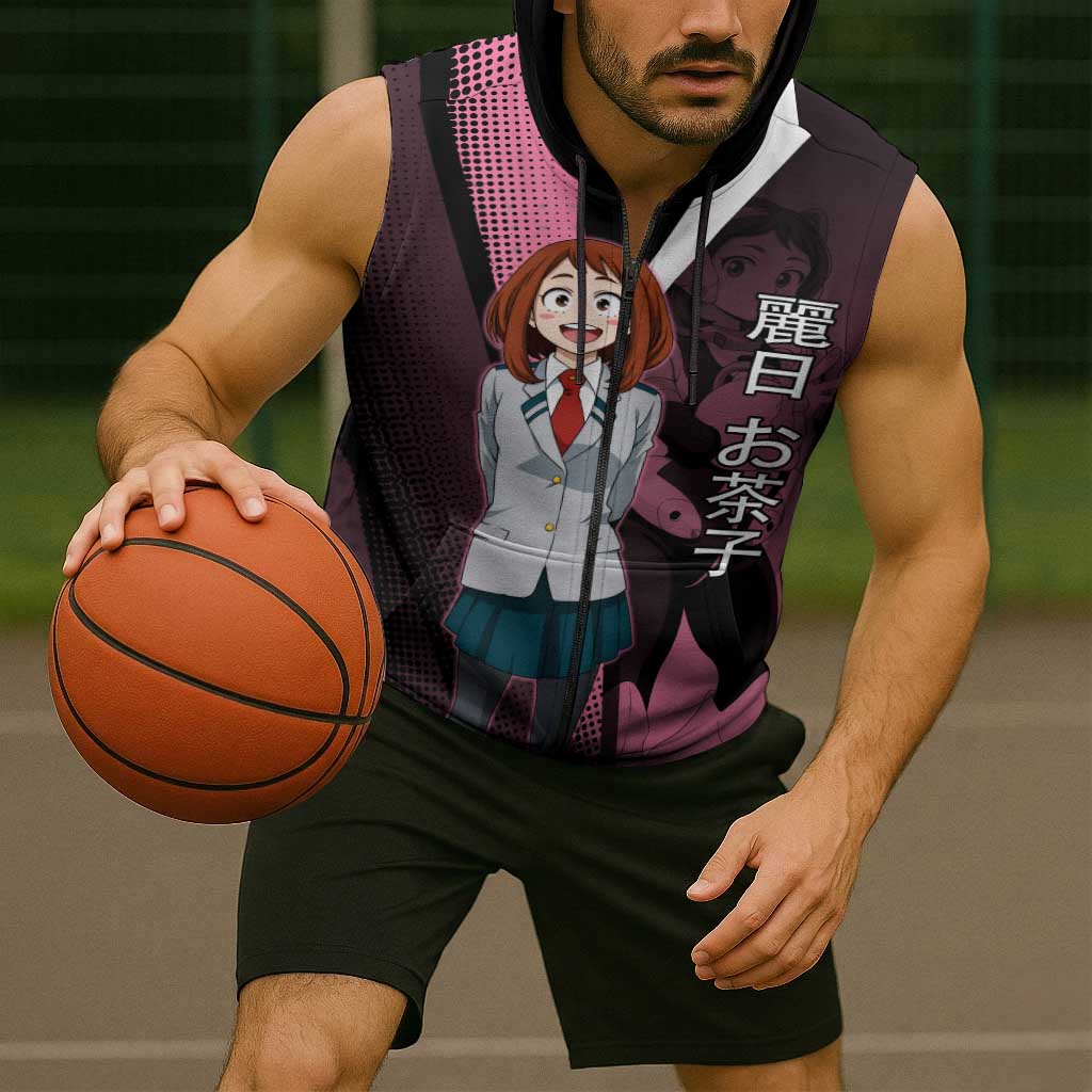 Ochaco Uraraka Uravity Sleeveless Zip Hoodie Japanese Comic Book Style