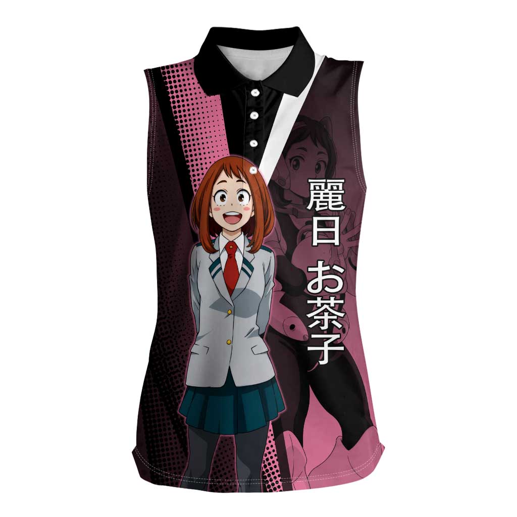 Ochaco Uraraka Uravity Women Sleeveless Polo Shirt Japanese Comic Book Style