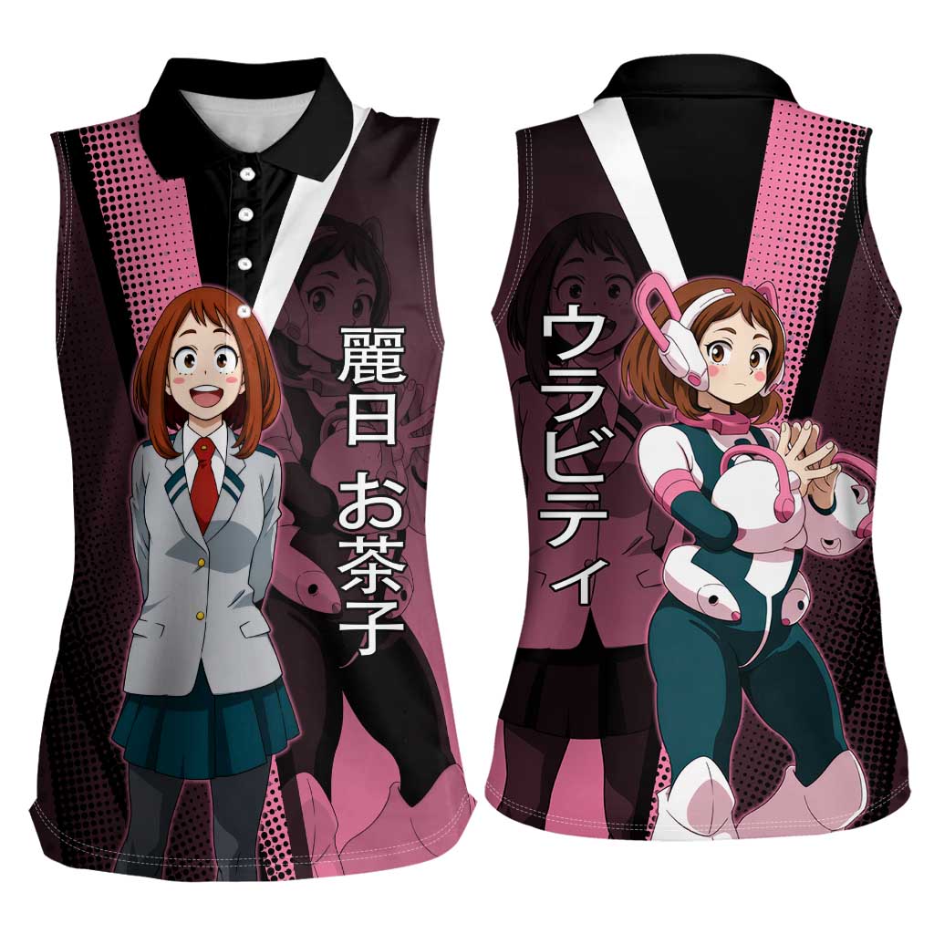 Ochaco Uraraka Uravity Women Sleeveless Polo Shirt Japanese Comic Book Style