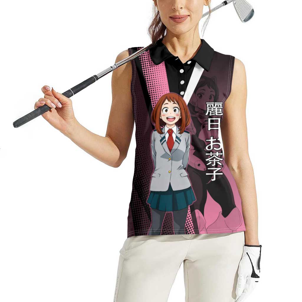 Ochaco Uraraka Uravity Women Sleeveless Polo Shirt Japanese Comic Book Style