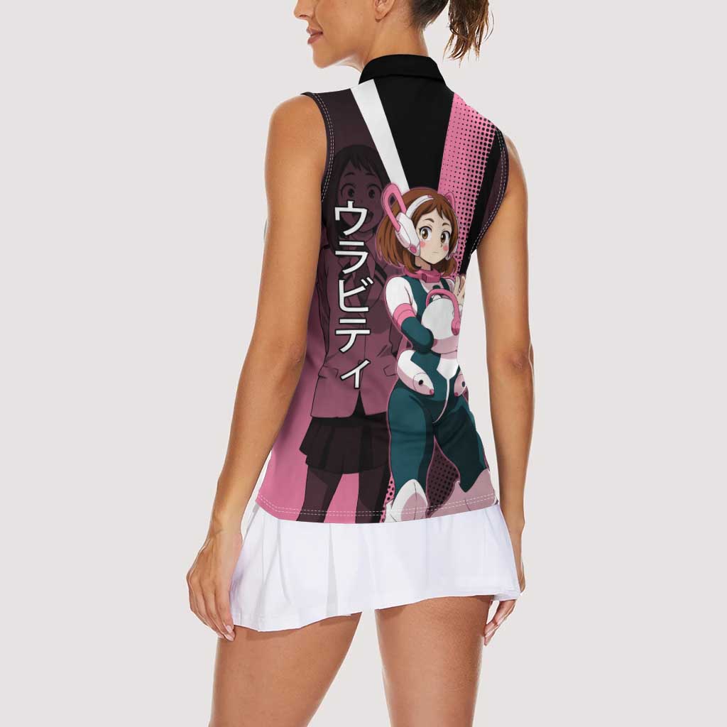 Ochaco Uraraka Uravity Women Sleeveless Polo Shirt Japanese Comic Book Style