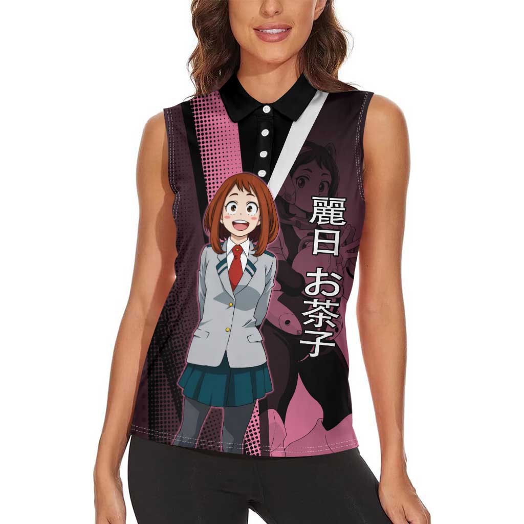 Ochaco Uraraka Uravity Women Sleeveless Polo Shirt Japanese Comic Book Style
