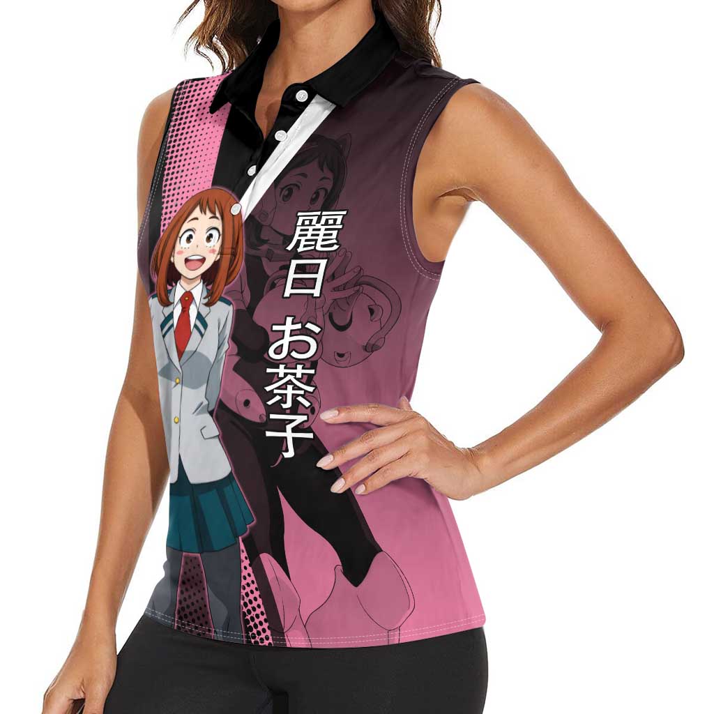 Ochaco Uraraka Uravity Women Sleeveless Polo Shirt Japanese Comic Book Style