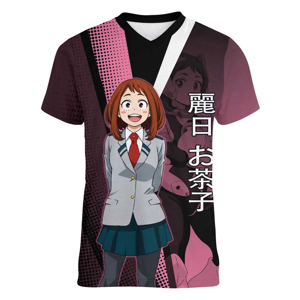 Ochaco Uraraka Uravity Women V-Neck T-Shirt Japanese Comic Book Style