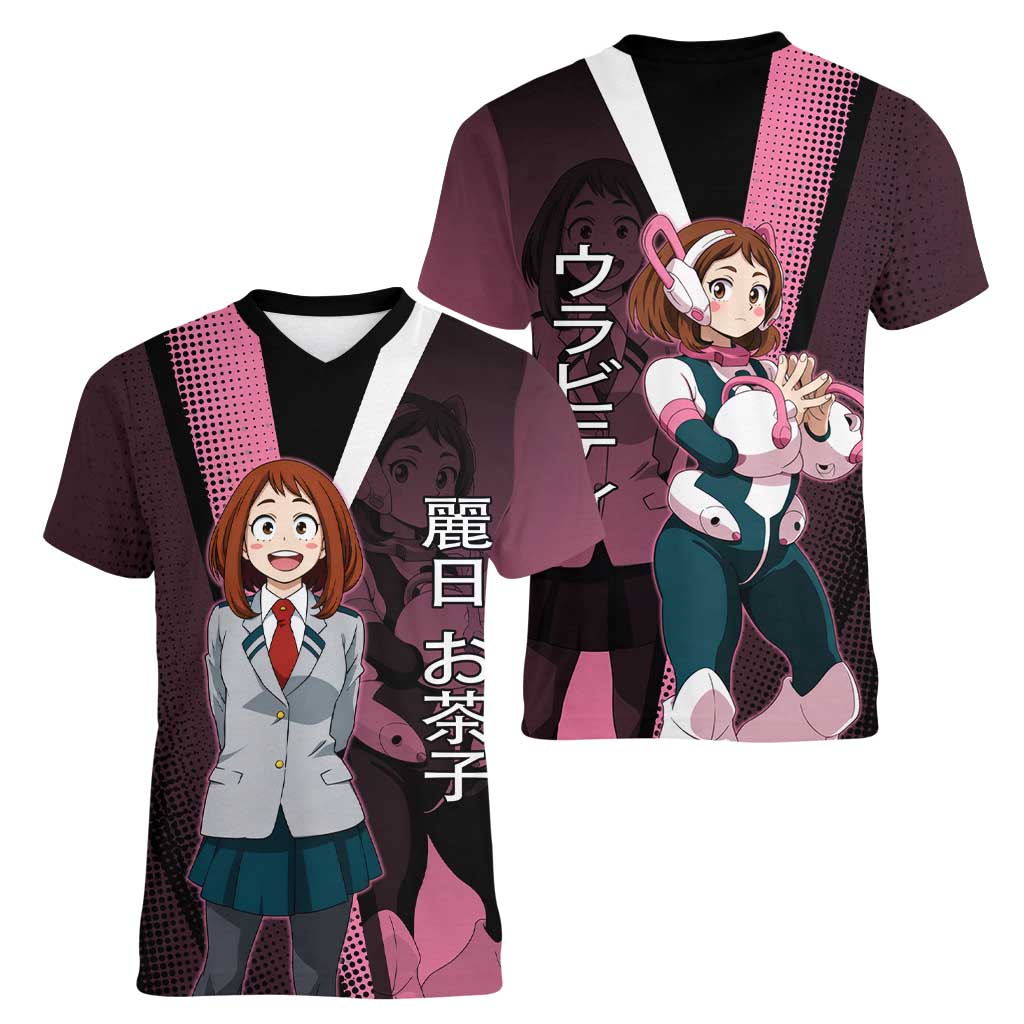 Ochaco Uraraka Uravity Women V-Neck T-Shirt Japanese Comic Book Style