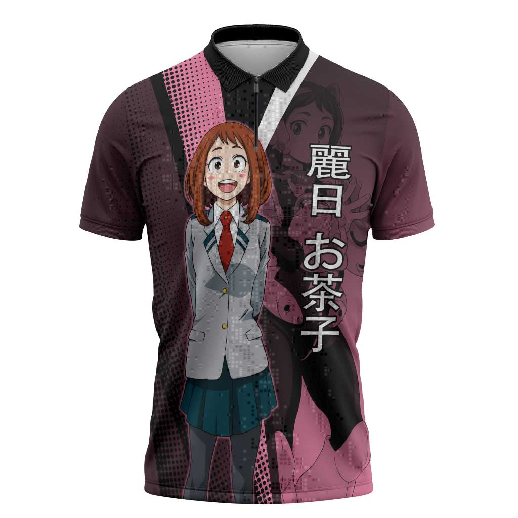 Ochaco Uraraka Uravity Zipper Polo Shirt Japanese Comic Book Style