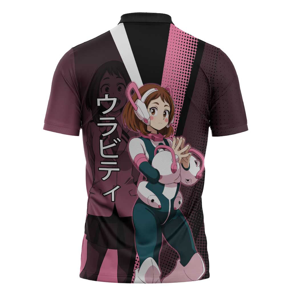 Ochaco Uraraka Uravity Zipper Polo Shirt Japanese Comic Book Style