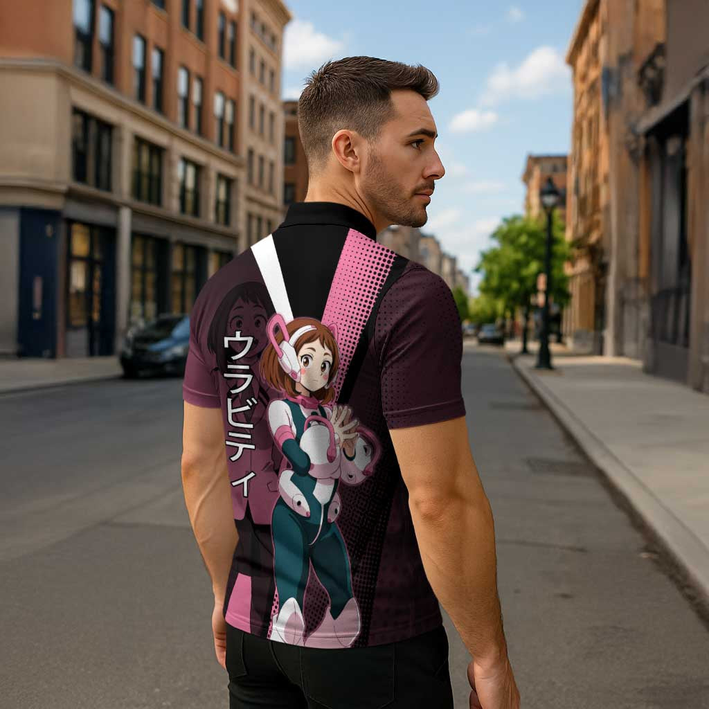 Ochaco Uraraka Uravity Zipper Polo Shirt Japanese Comic Book Style