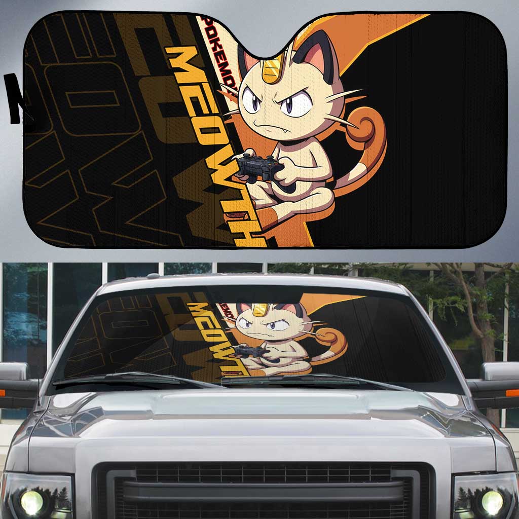 Meowth Poké Auto Sun Shade Vintage Anime Cartoon Style