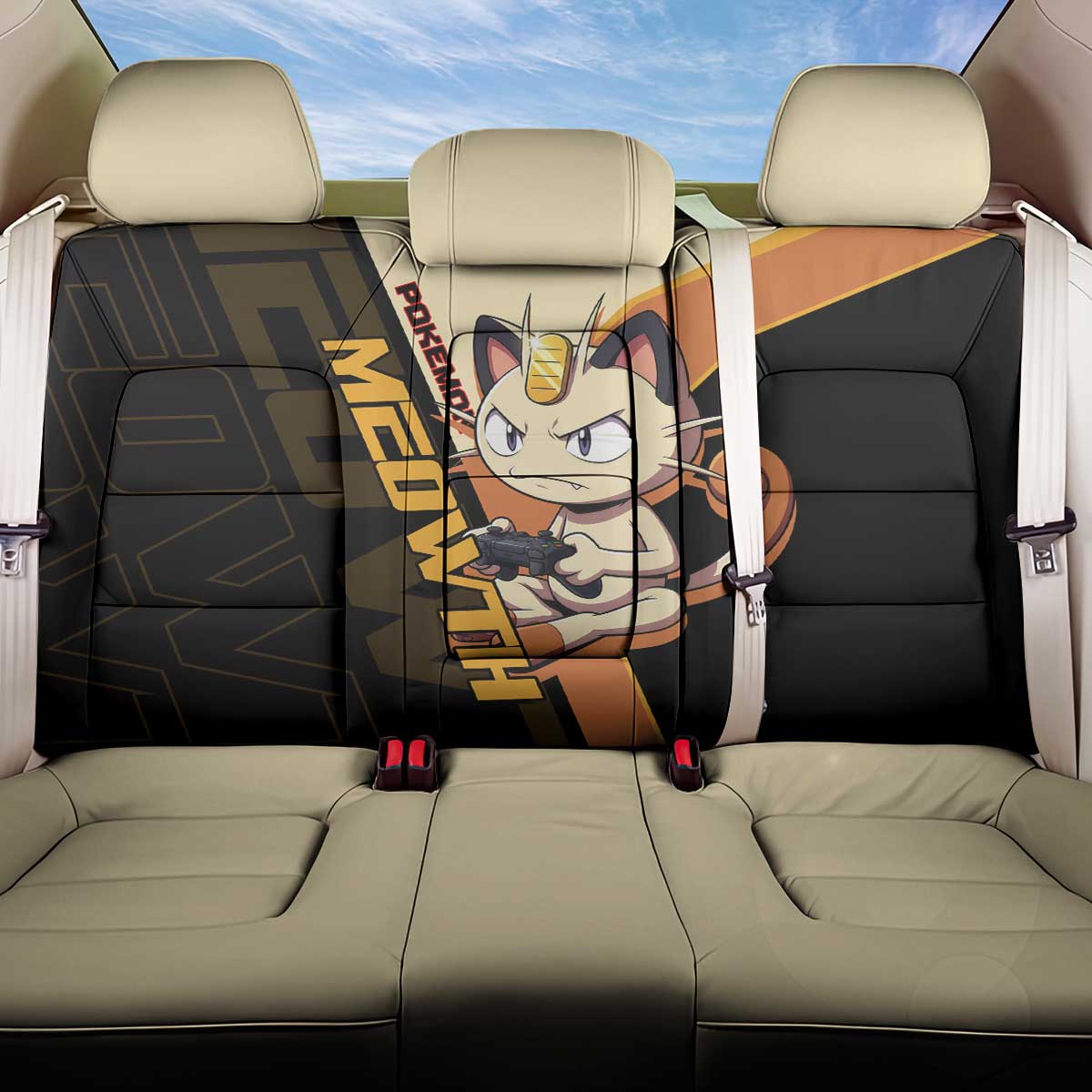 Meowth Poké Back Car Seat Cover Vintage Anime Cartoon Style