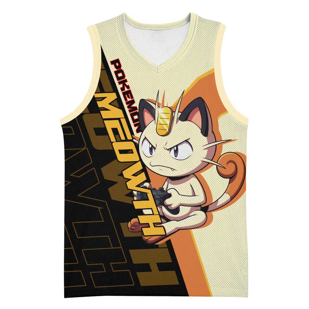 Meowth Poké Basketball Jersey Vintage Anime Cartoon Style