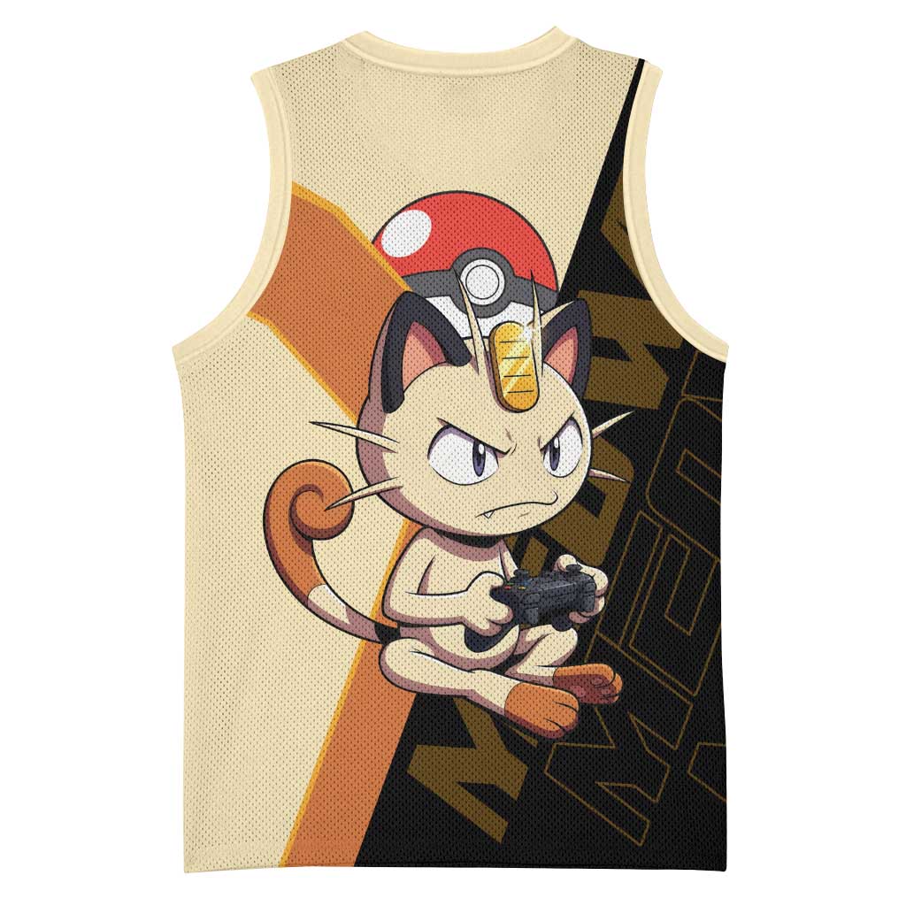 Meowth Poké Basketball Jersey Vintage Anime Cartoon Style