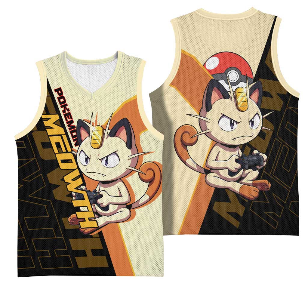 Meowth Poké Basketball Jersey Vintage Anime Cartoon Style