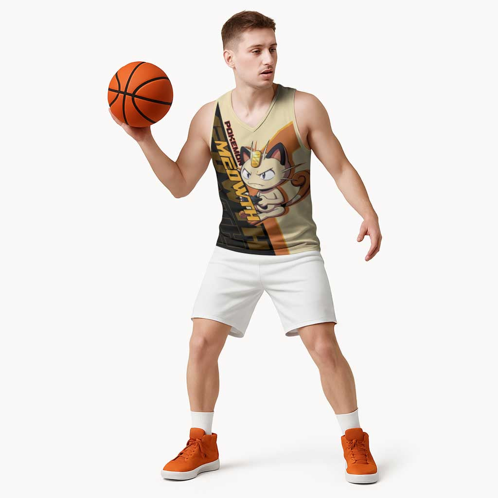 Meowth Poké Basketball Jersey Vintage Anime Cartoon Style