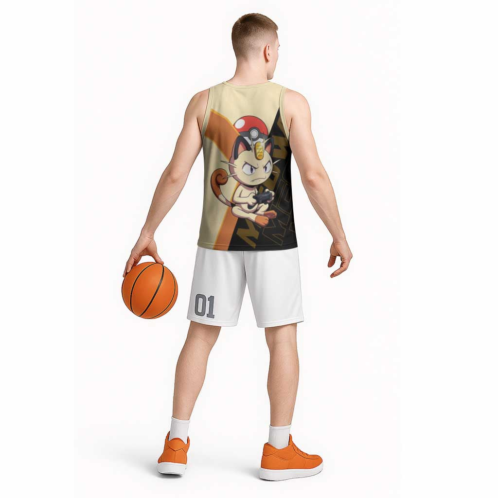 Meowth Poké Basketball Jersey Vintage Anime Cartoon Style