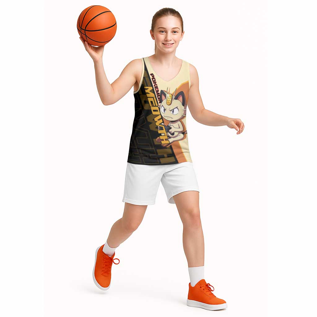 Meowth Poké Basketball Jersey Vintage Anime Cartoon Style