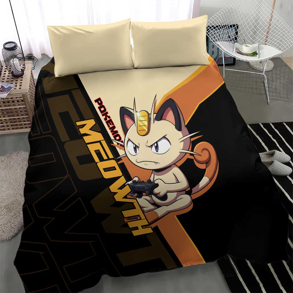 Meowth Poké Bedding Set Vintage Anime Cartoon Style
