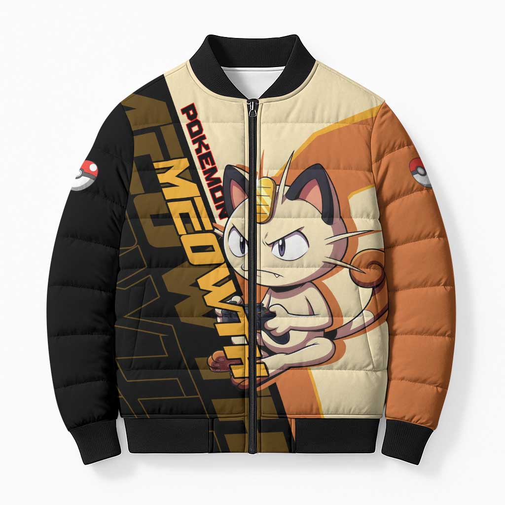 Meowth Poké Bomber Puffer Jacket Vintage Anime Cartoon Style