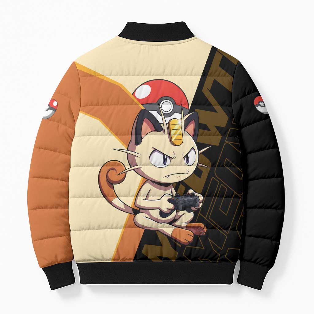 Meowth Poké Bomber Puffer Jacket Vintage Anime Cartoon Style