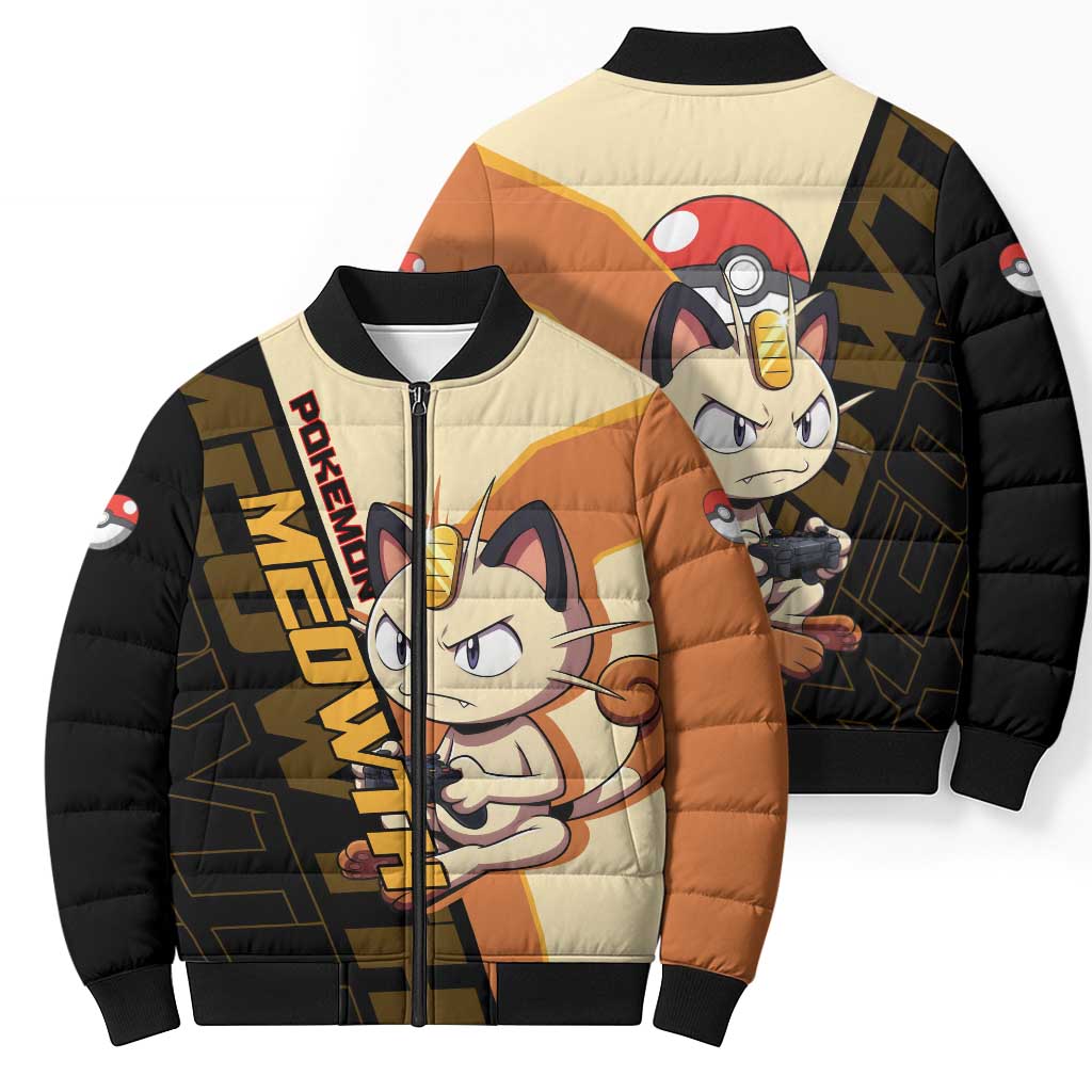 Meowth Poké Bomber Puffer Jacket Vintage Anime Cartoon Style