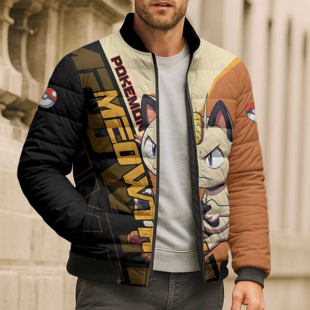 Meowth Poké Bomber Puffer Jacket Vintage Anime Cartoon Style