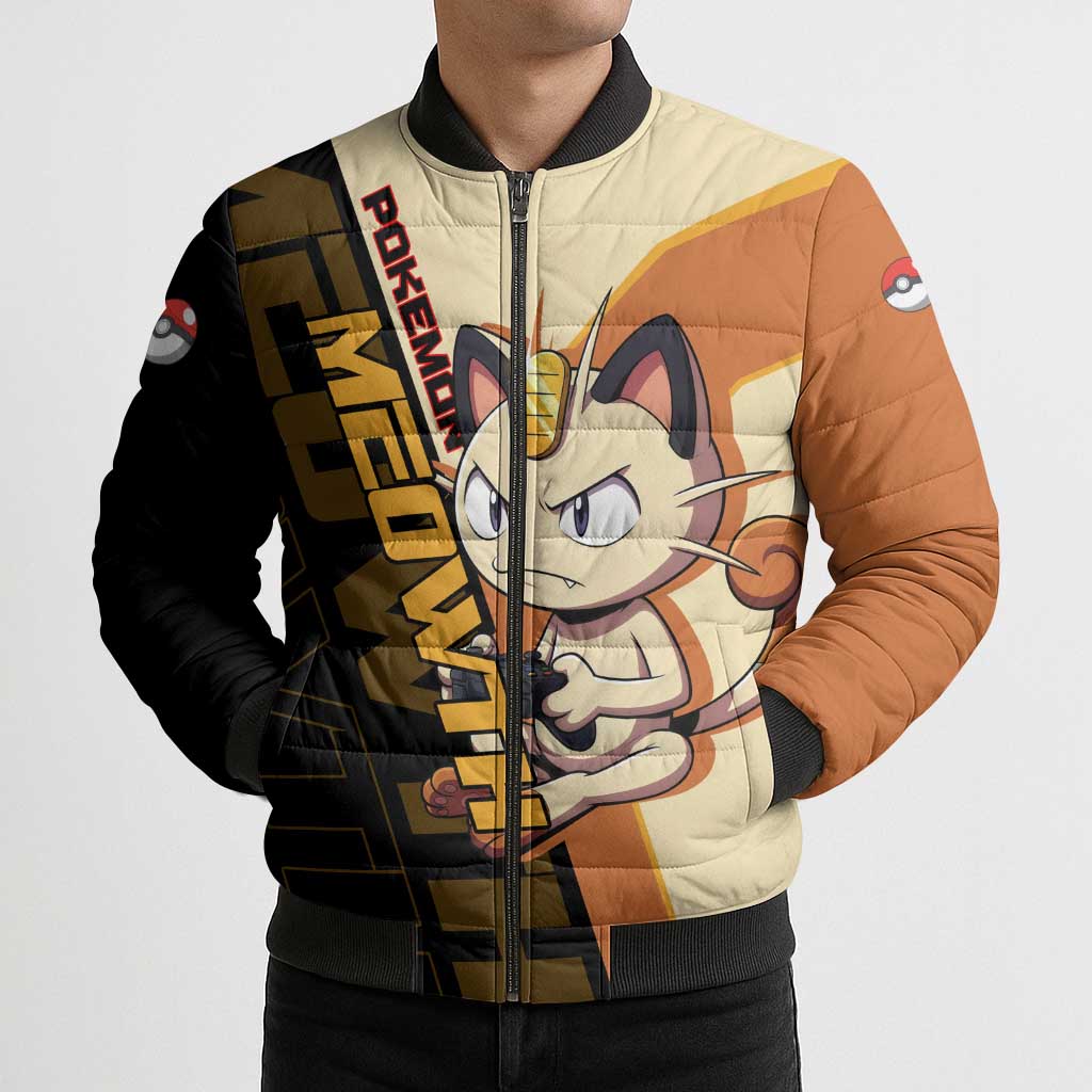 Meowth Poké Bomber Puffer Jacket Vintage Anime Cartoon Style