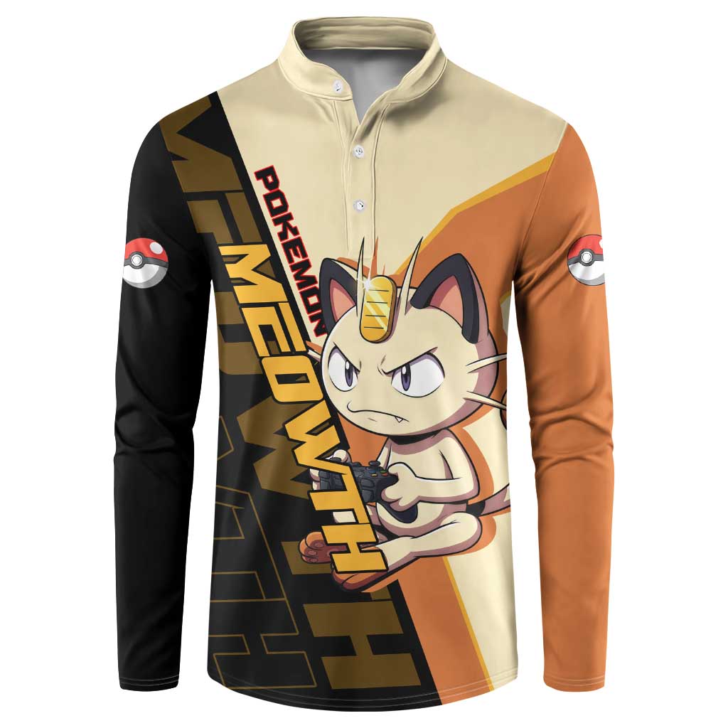 Meowth Poké Button Sweatshirt Vintage Anime Cartoon Style