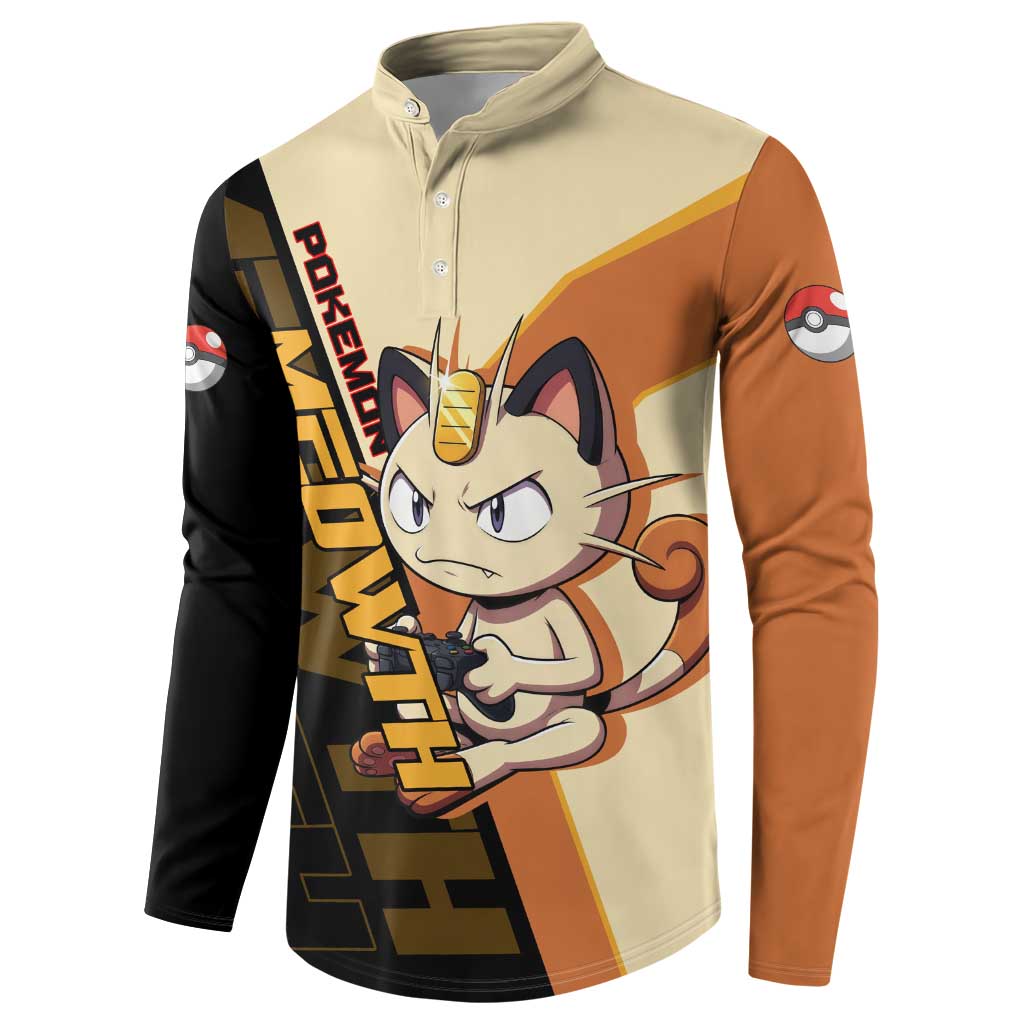 Meowth Poké Button Sweatshirt Vintage Anime Cartoon Style