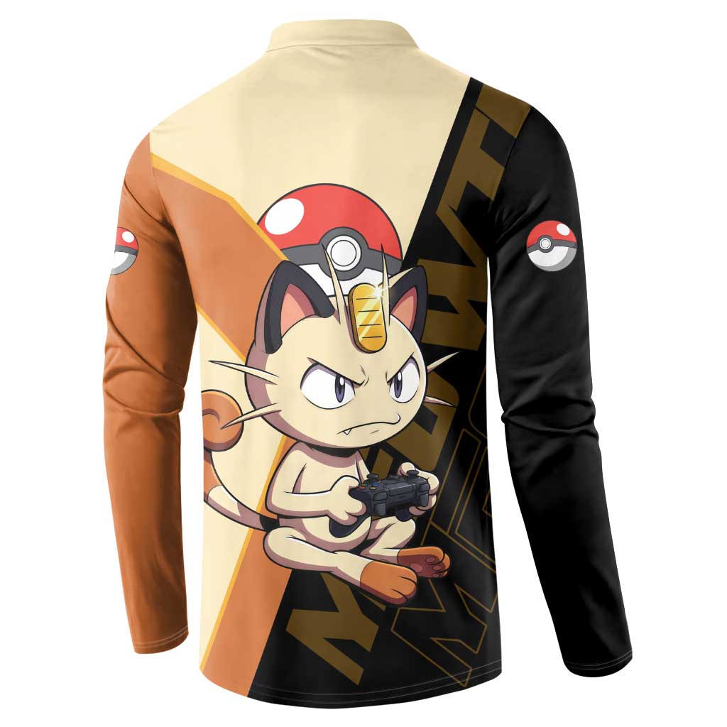 Meowth Poké Button Sweatshirt Vintage Anime Cartoon Style