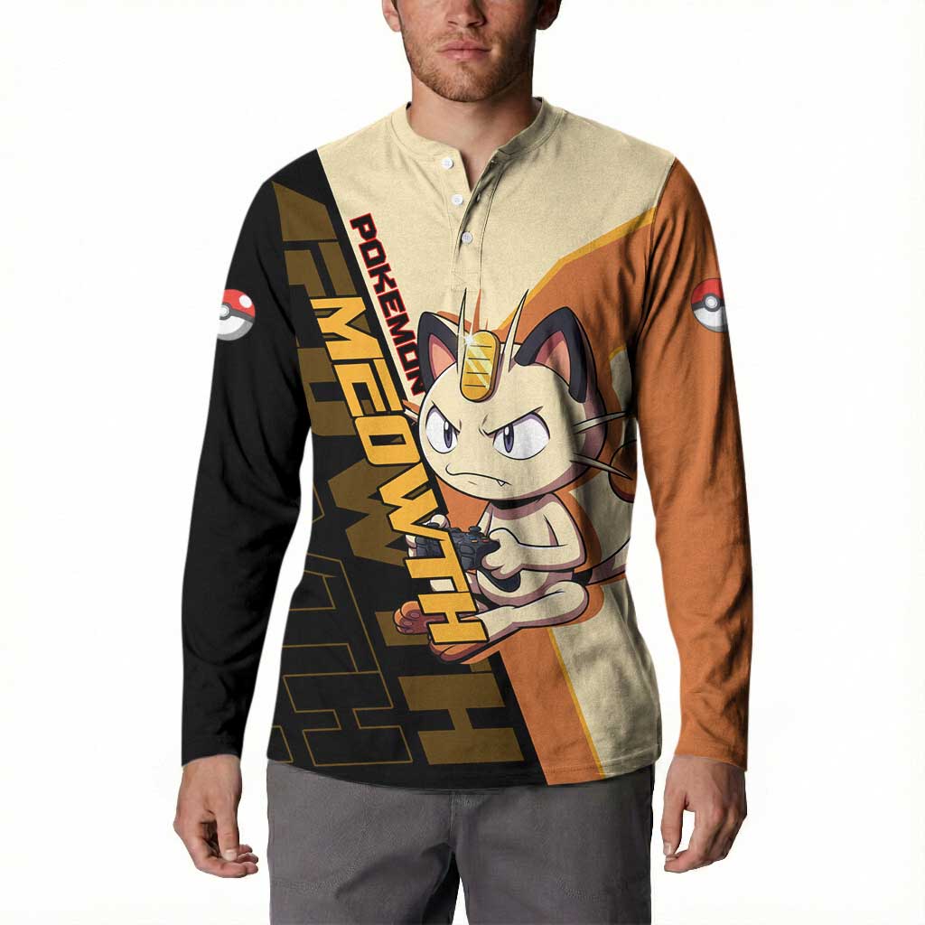 Meowth Poké Button Sweatshirt Vintage Anime Cartoon Style