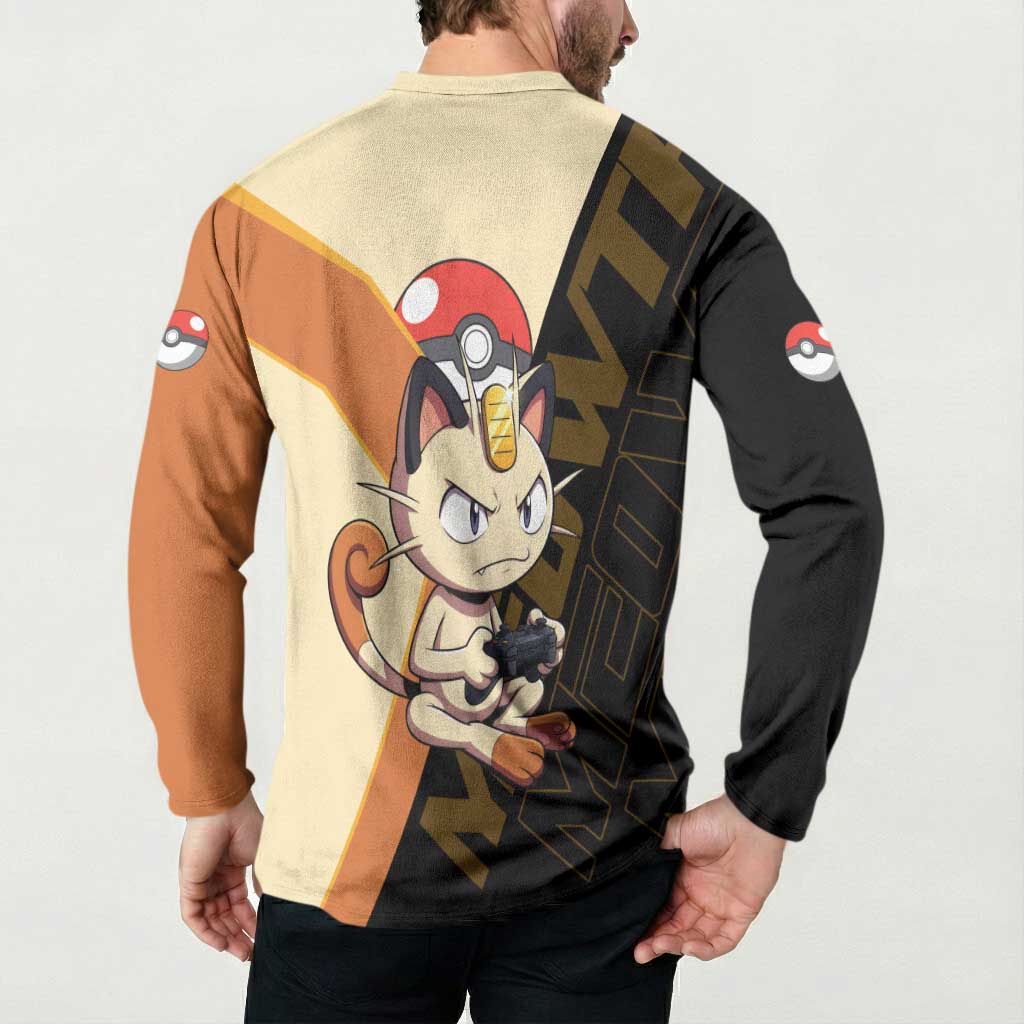 Meowth Poké Button Sweatshirt Vintage Anime Cartoon Style
