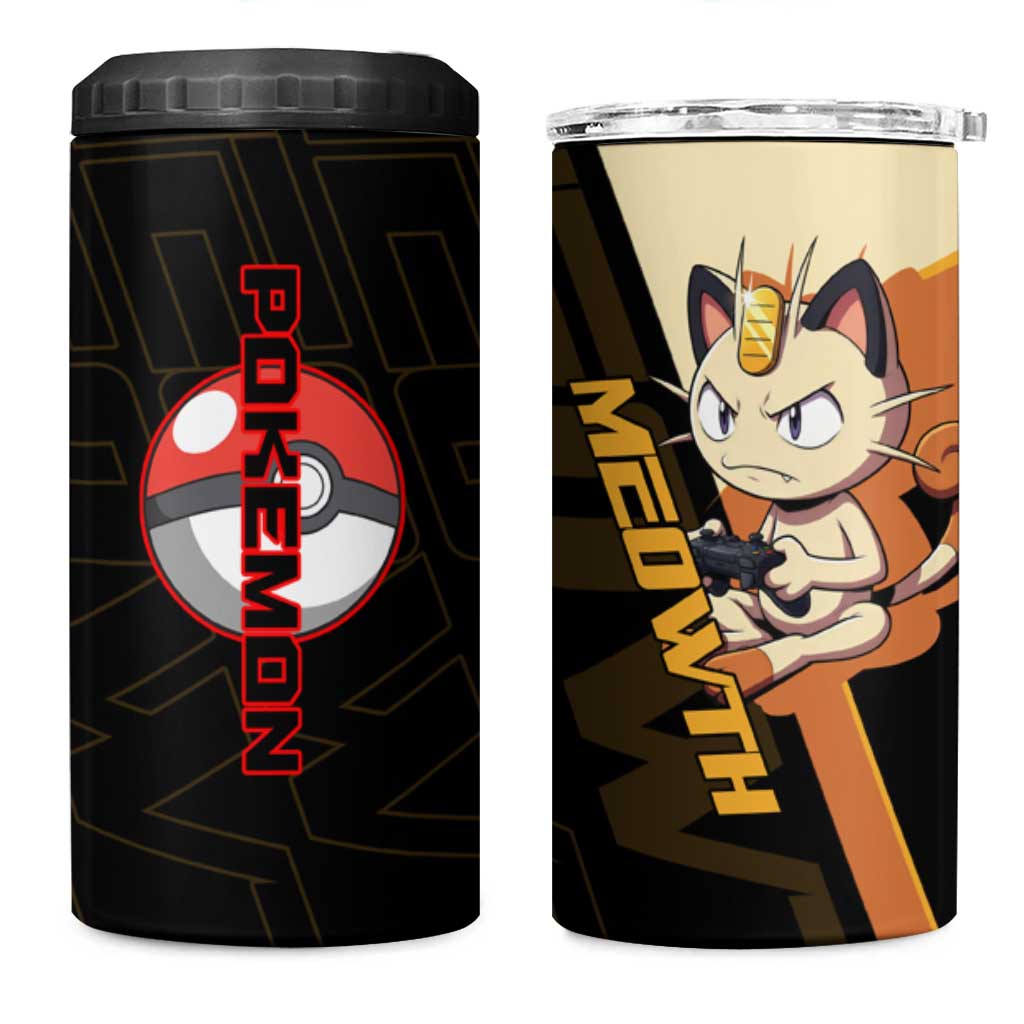 Meowth Poké 4 in 1 Can Cooler Tumbler Vintage Anime Cartoon Style