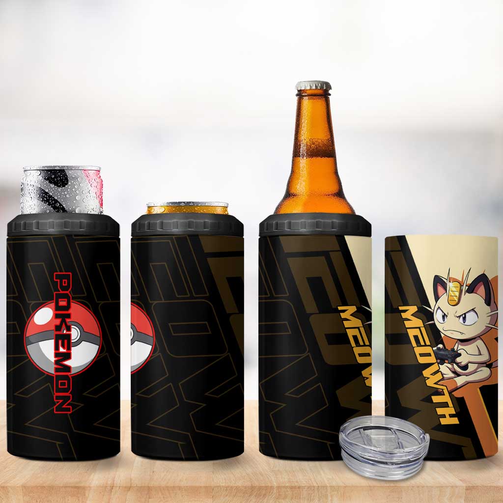 Meowth Poké 4 in 1 Can Cooler Tumbler Vintage Anime Cartoon Style
