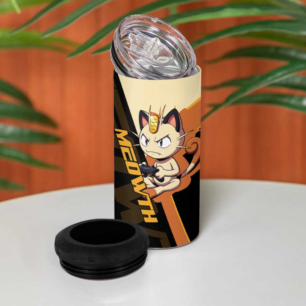 Meowth Poké 4 in 1 Can Cooler Tumbler Vintage Anime Cartoon Style